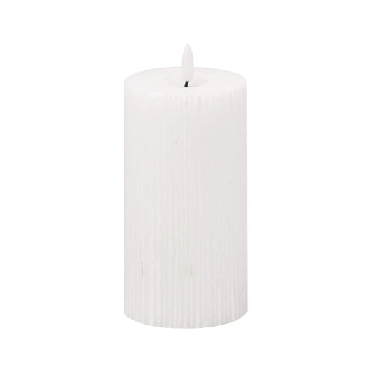 White LED Ribbed Pillar Candle with Flickering Flame 15x7.5cm – Click Style