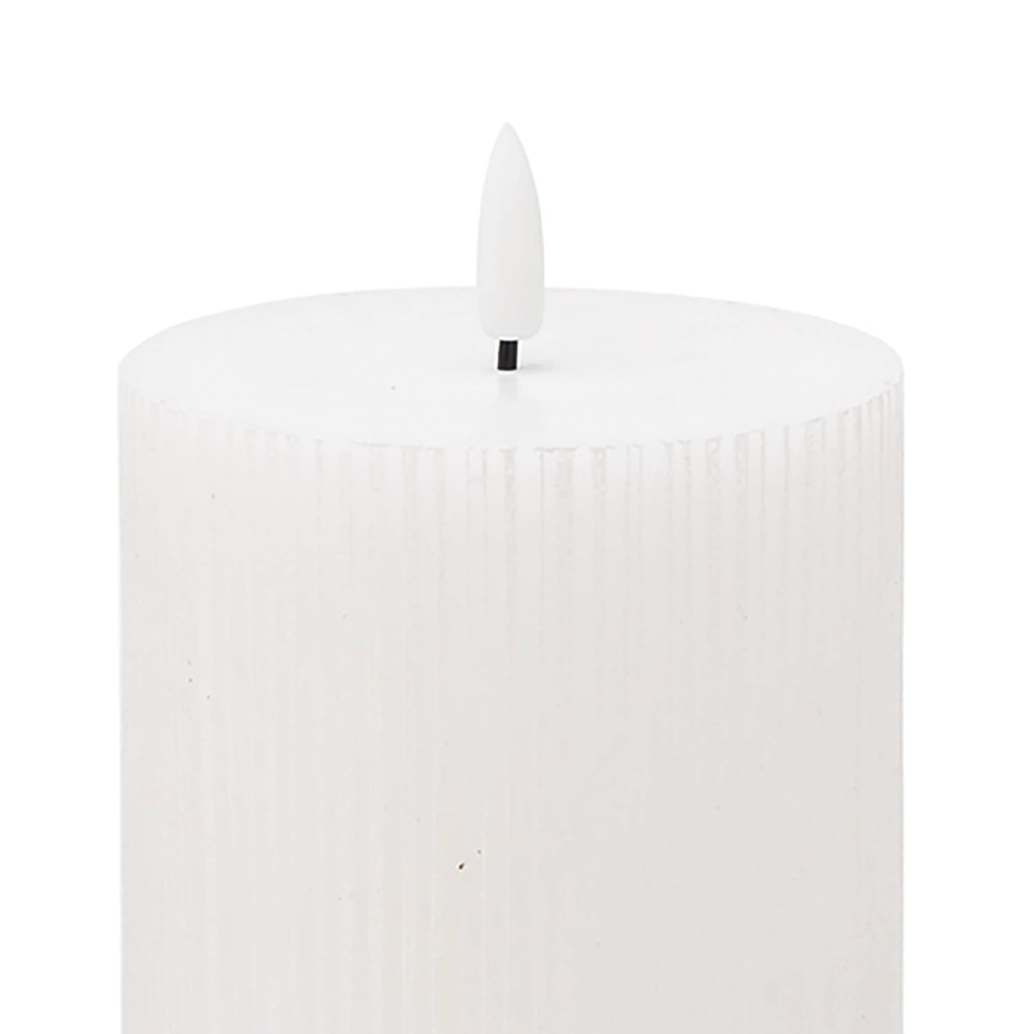 White LED Ribbed Pillar Candle with Flickering Flame 15x7.5cm – Click Style