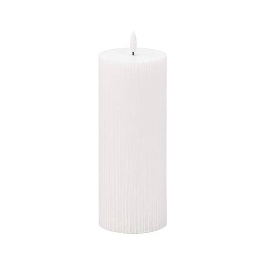 White LED Ribbed Pillar Candle with Flickering Flame 20x7.5cm – Click Style