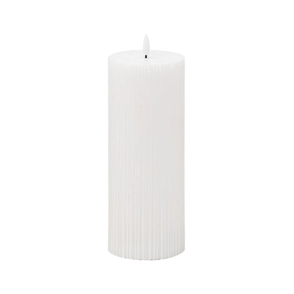 White LED Ribbed Pillar Candle with Flickering Flame 23x9cm – Click Style