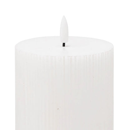 White LED Ribbed Pillar Candle with Flickering Flame 23x9cm – Click Style