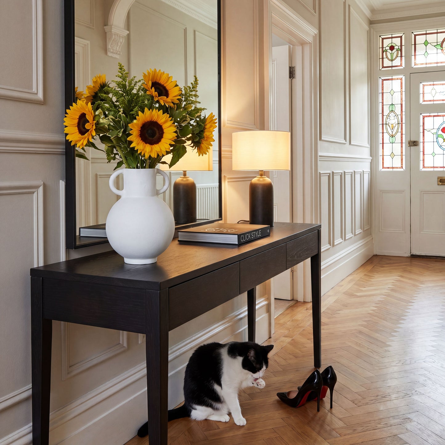 Modern Matt White Metal Amphora Vase with Curved Shape and Decorative Twin Handles | Click Style