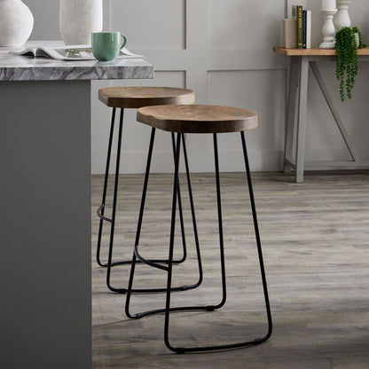Bistro barstools in shaped wood and black metal