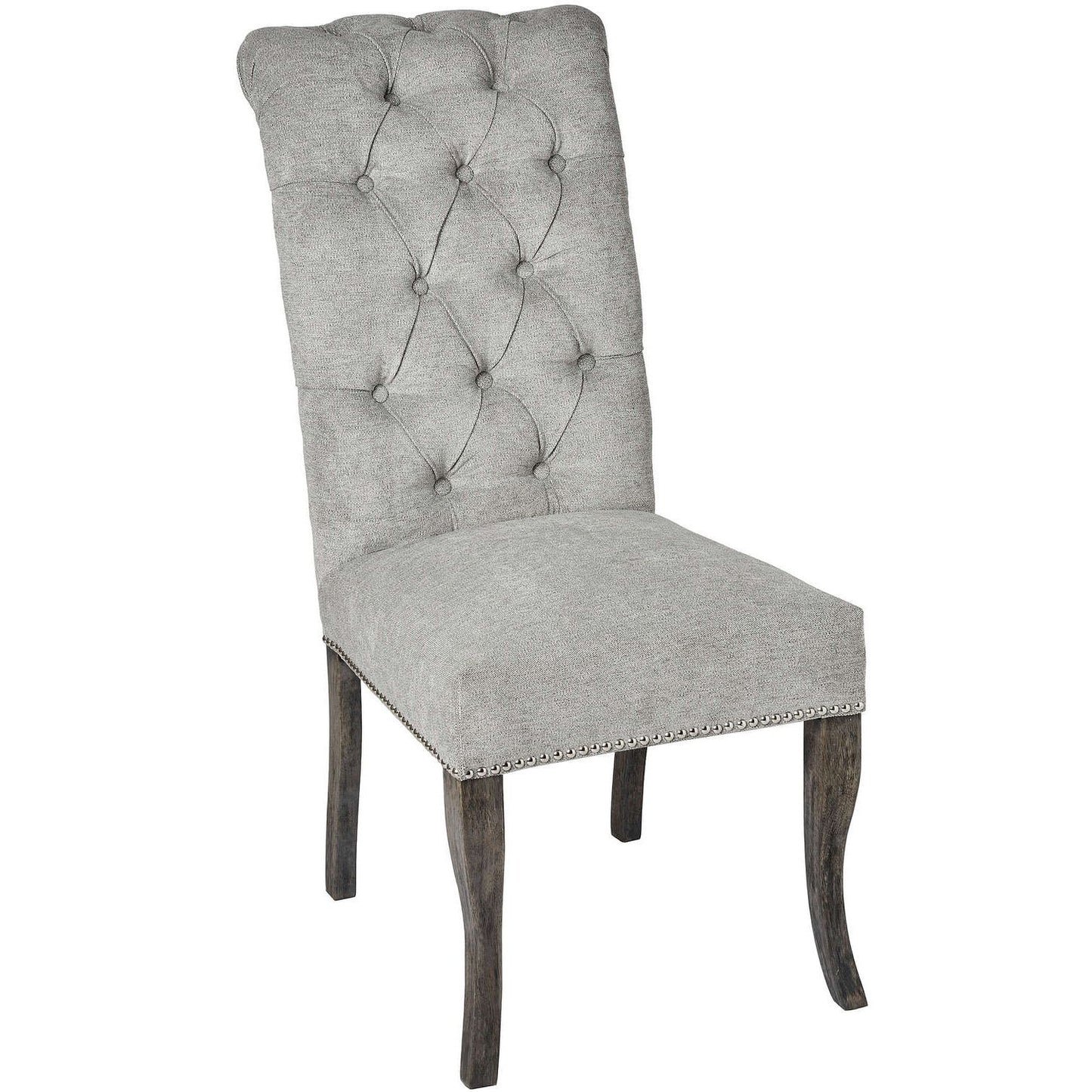 Silver roll top dining chair with ring pull