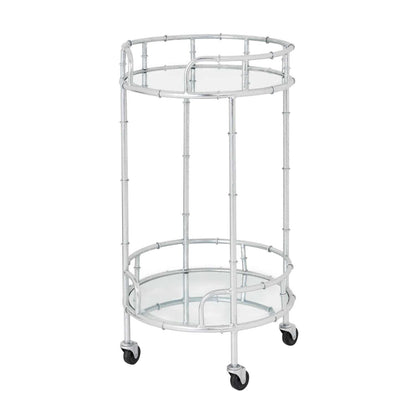 Silver cocktail trolley with shelves and wheels
