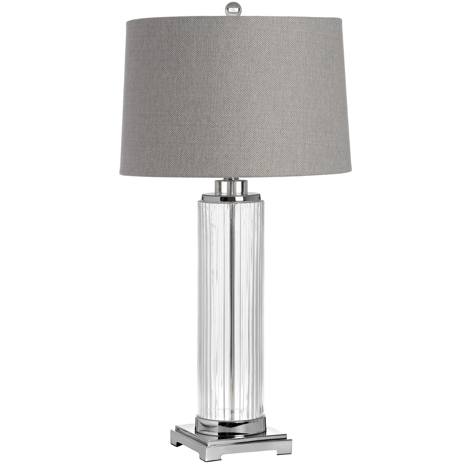 Silver and glass table lamp with grey shade, called Kensington