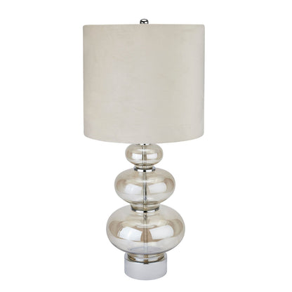 Metallic Glass & Silver Table Lamp with Cream Velvet Shade