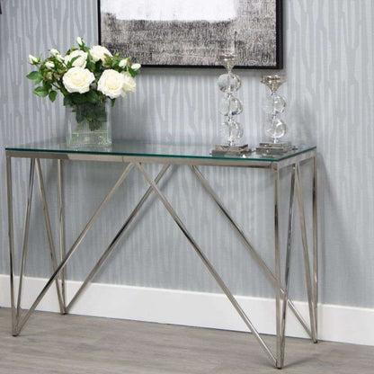 Silver Console Table with glass top