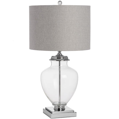 Chrome & Glass Table Lamp with Grey Herringbone Shade - Hampstead