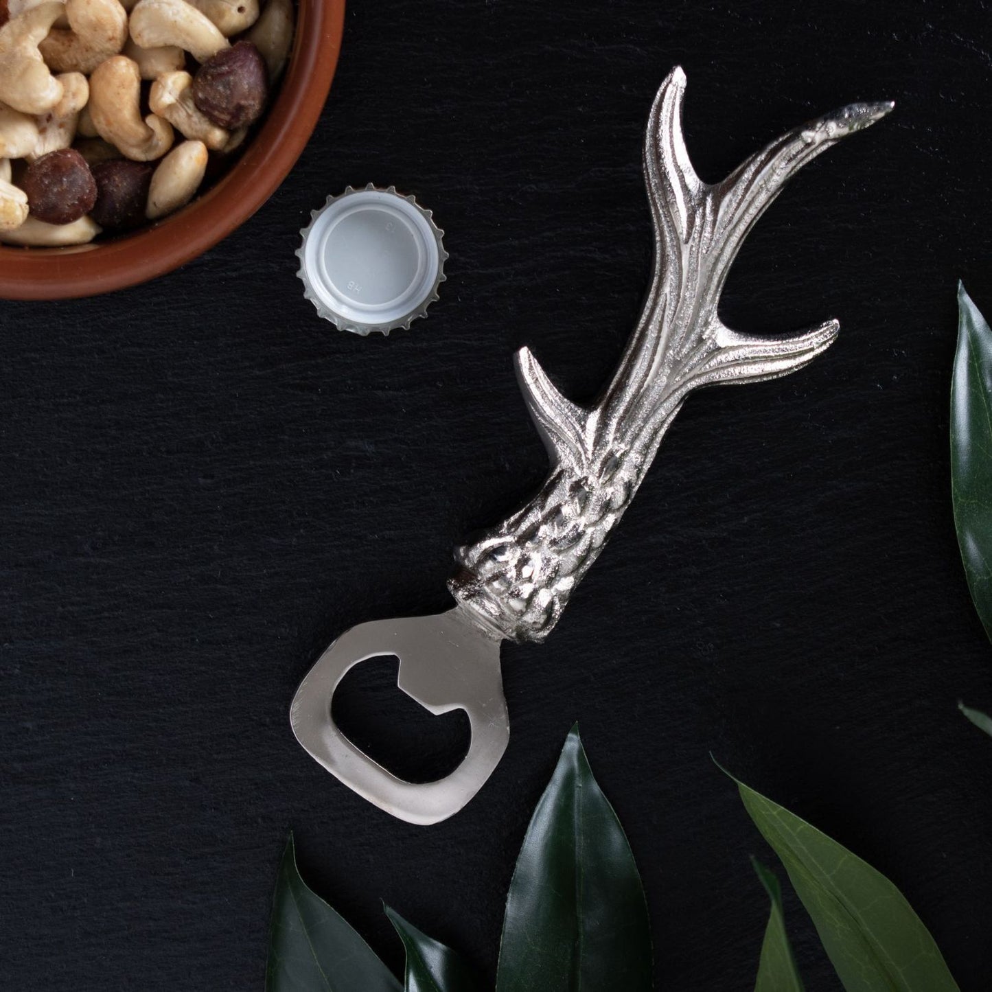 Stag Antler Bottle Opener in silver nickel