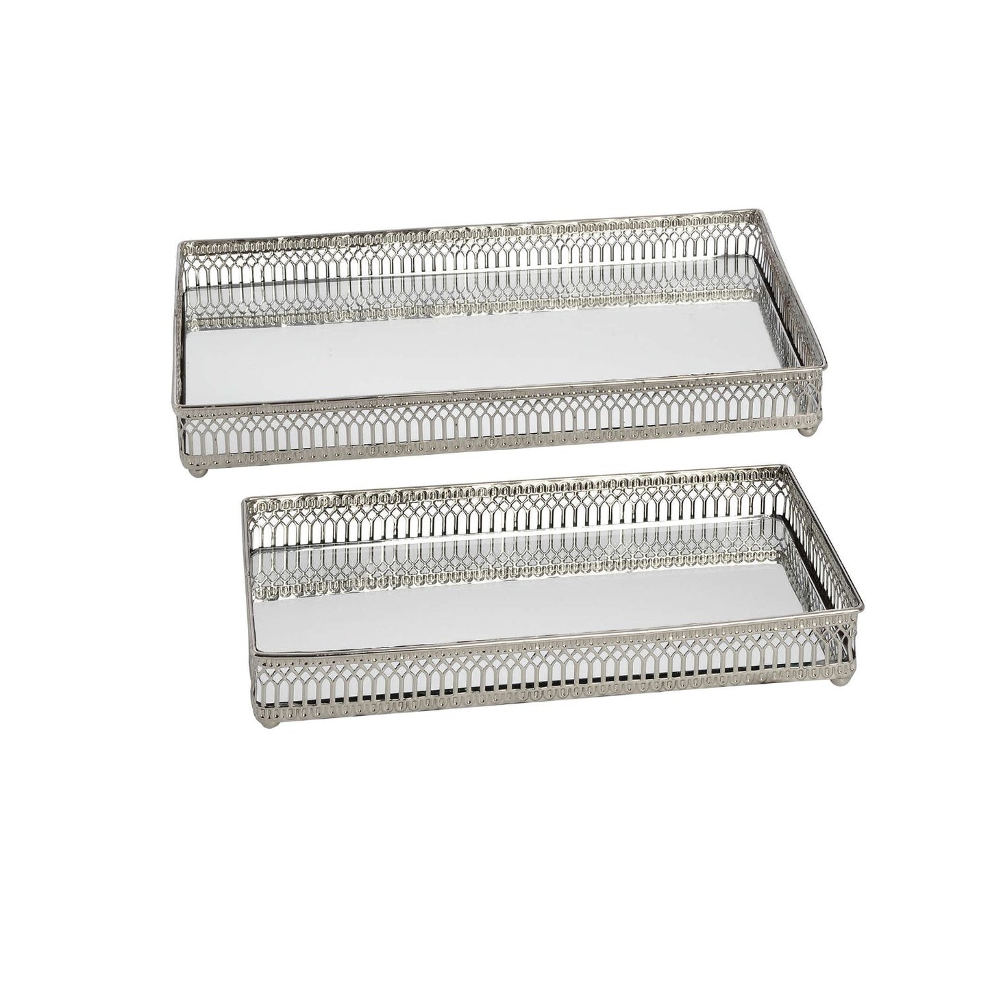 Pair of Tea trays, silver nickel rectangular design