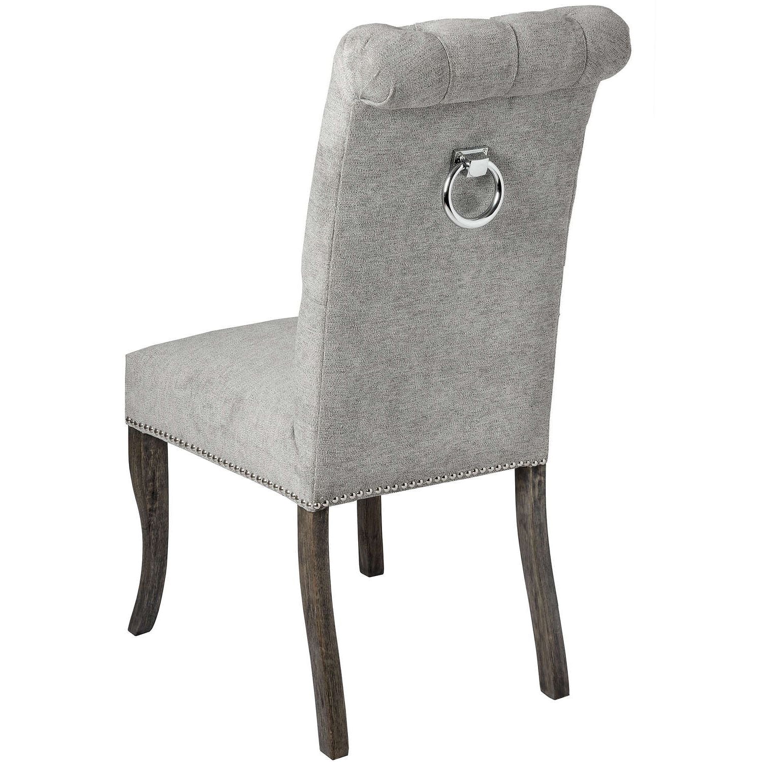 Silver roll top dining chair with ring pull