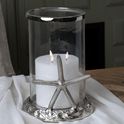 Tall Starfish Silver Hurricane Lantern