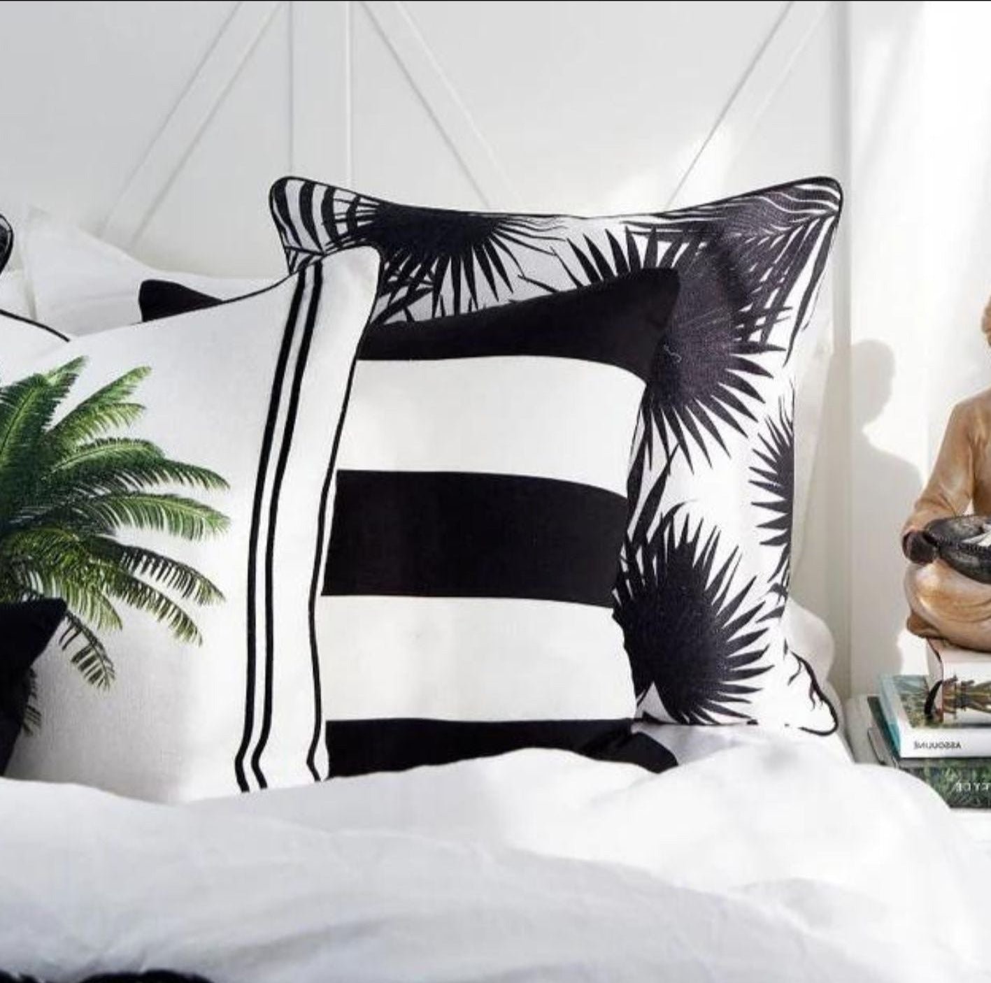 Black white stripe top cushion