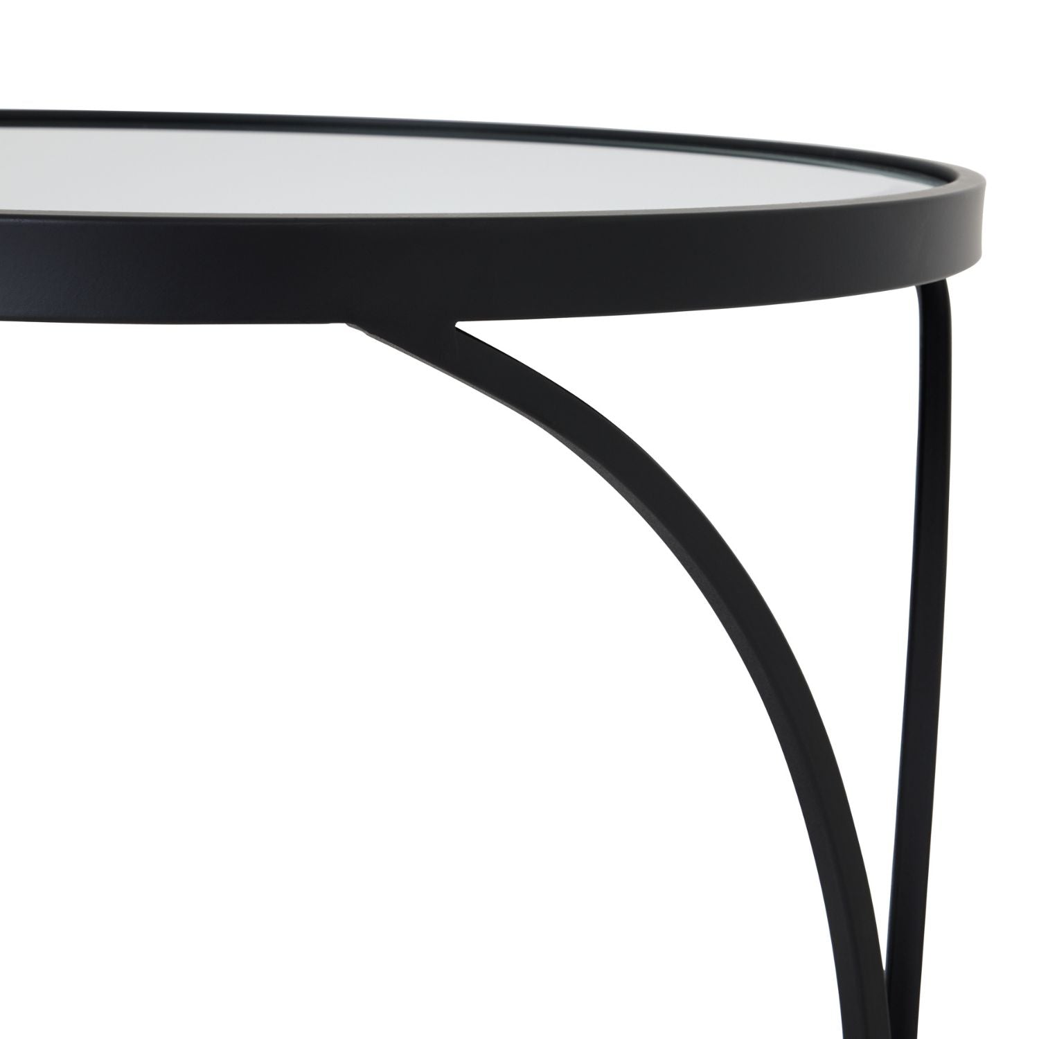Two black side tables with mirrored tops