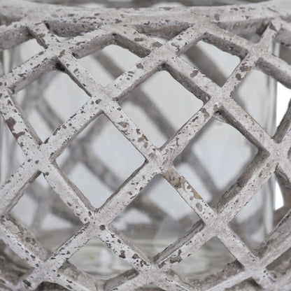 Ceramic hurrican lattice lantern in natural stone colour
