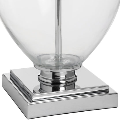 Chrome & Glass Table Lamp with Grey Herringbone Shade - Hampstead
