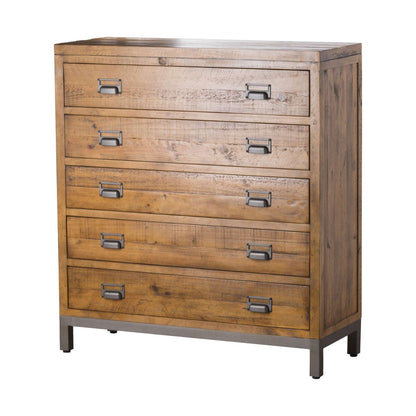 5 draw chest of drawers in wood and grey feet and handles
