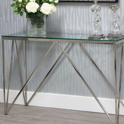 Silver Console Table with glass top
