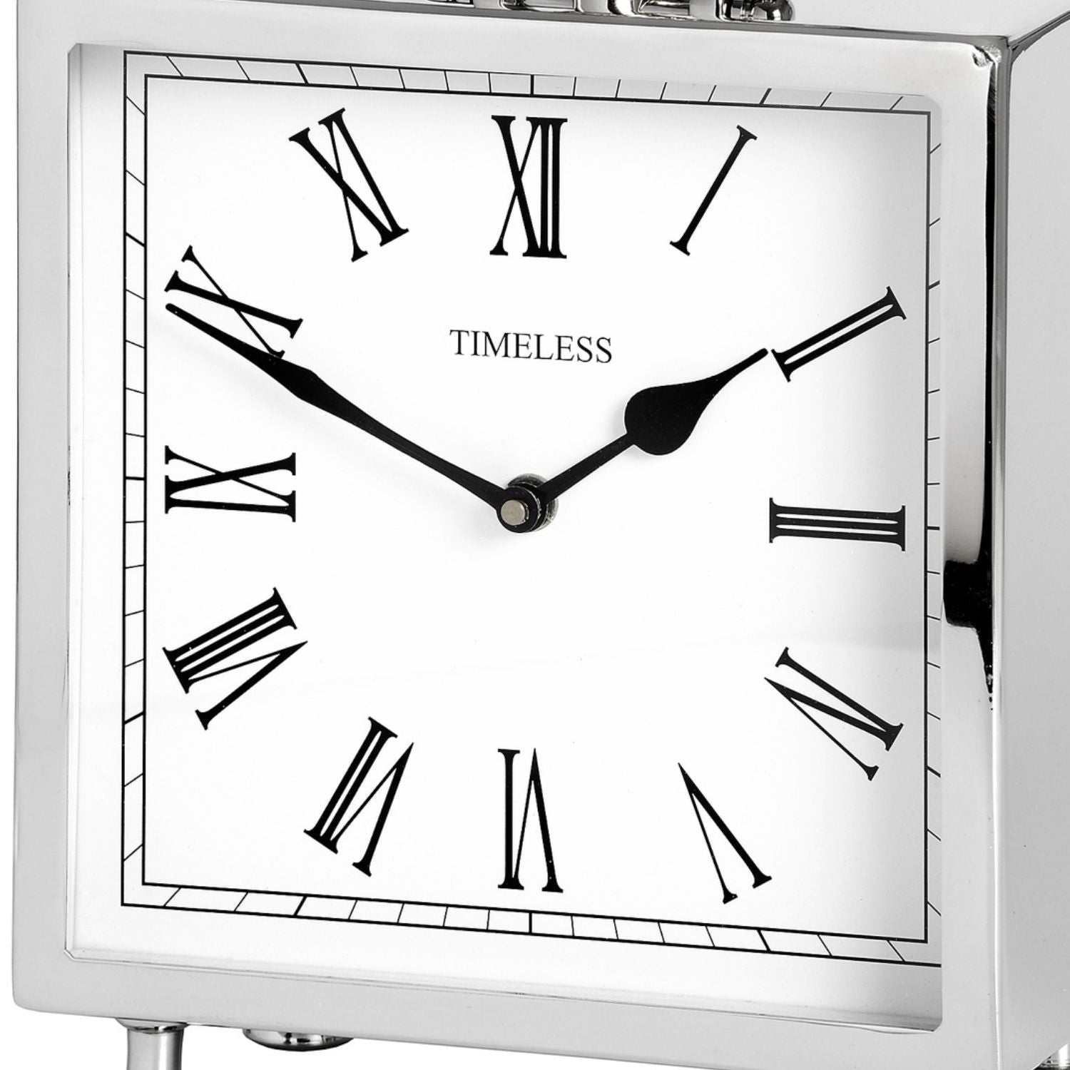 Square silver mantel clock and timepiece