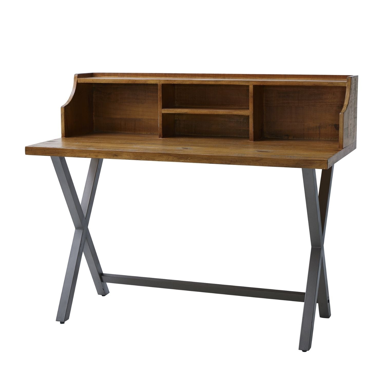 Wooden desk with grey metal legs