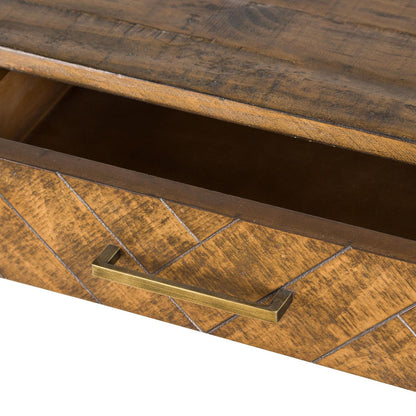 Wooden Console table with herringbone design and gold handles and legs