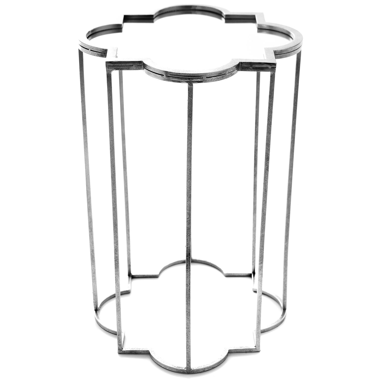 Two foil silver mirrored side tables