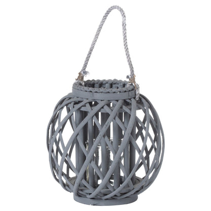 Small Wicker Basket Hurricane Lantern - Grey